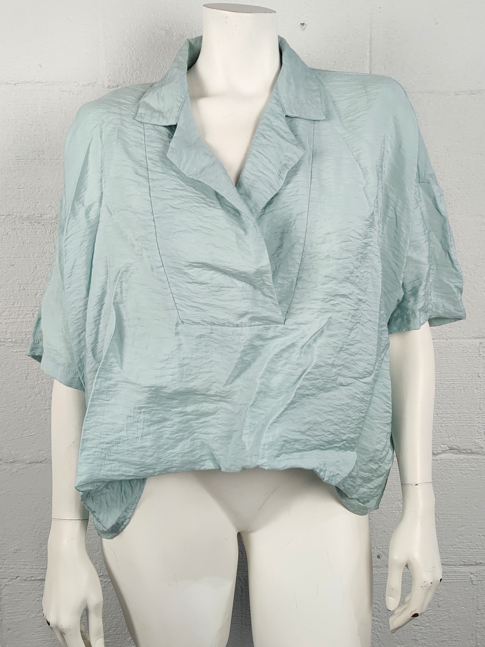 Anthropologie Pale Aqua Short Sleeve Collared V-Neck Pop-Over  Blouse